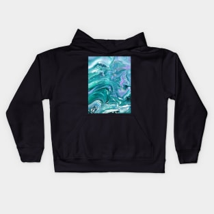 Teal and Purple Acrylic Pour Painting Kids Hoodie